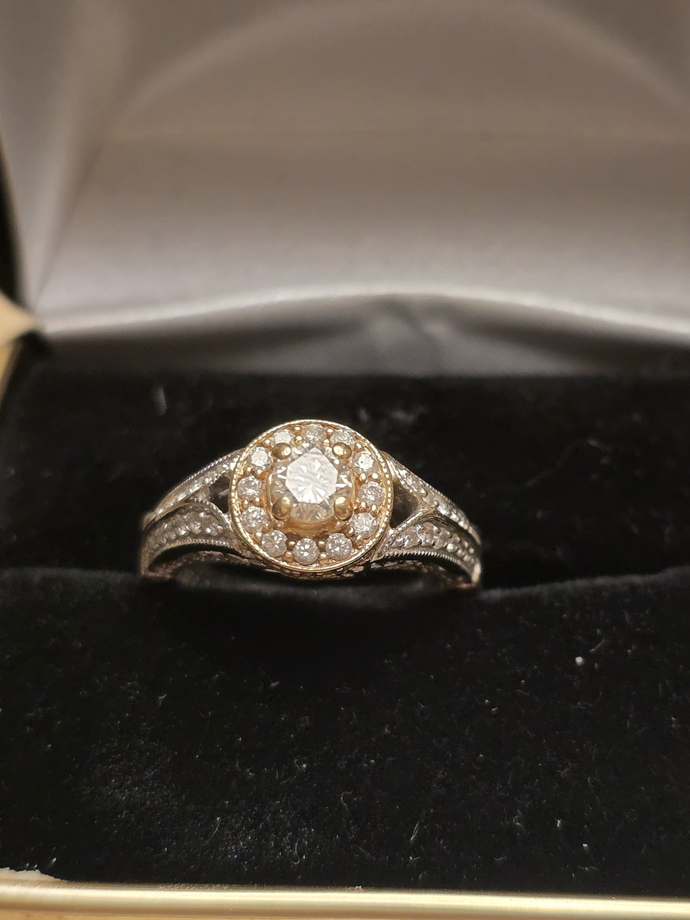 REAL GOLD 14K  UNIQUE DESIGN  Diamond ENGAGEMENT Ring WHITE &YELLOW GOLD
